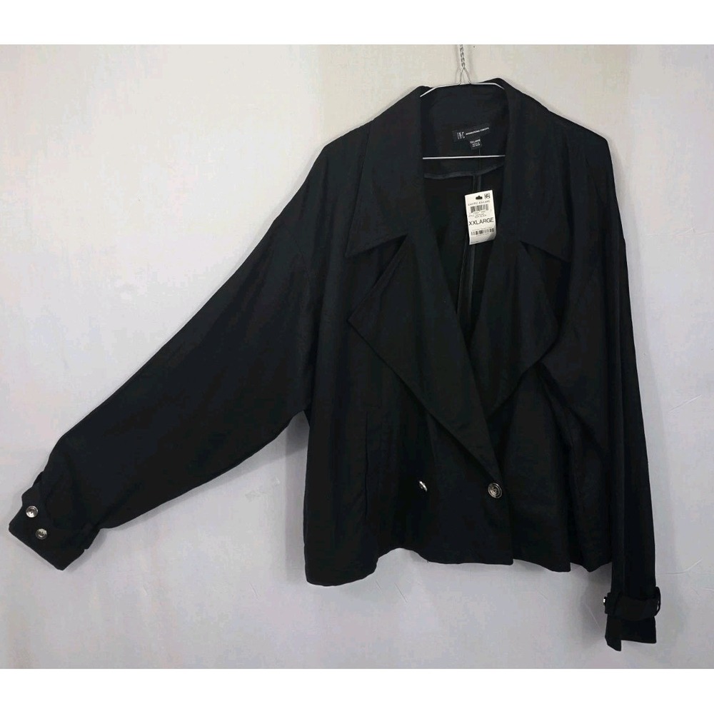 NWT I.N.C Cropped Blazer Jacket Coat Womens  Plus size XXL Black Linen Blend
